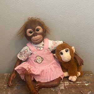 Adorable Monkey reborn Doll with Pink Dress
